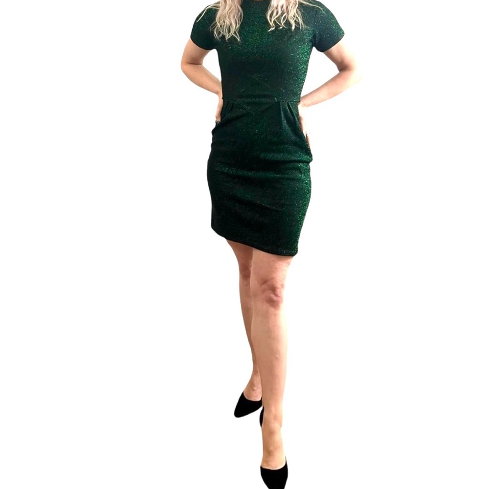 Gorgeous 1950’s MCM Green Lurex Bodycon Mini Dress, Shimmery Cocktail Dress, S